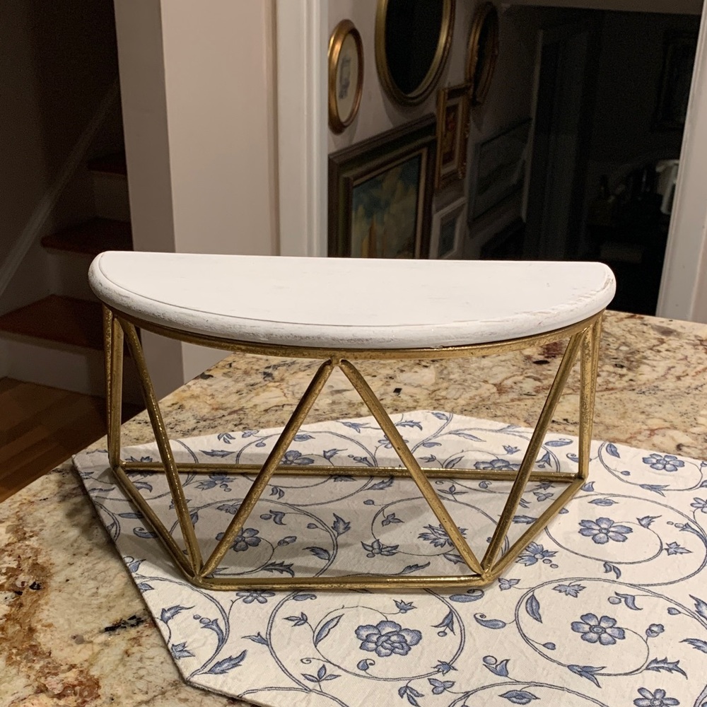 White and Gold Geometric Half-Moon wall Shelf